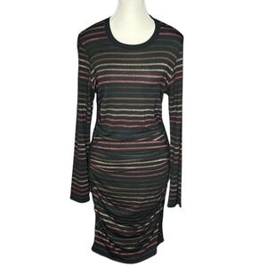 Veronica Beard Jeans Black Striped Ruched Long Sleeve Dress M